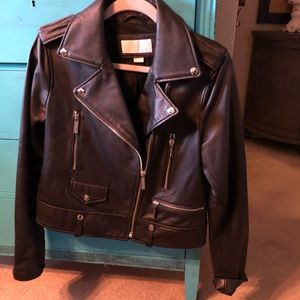 Michael Kors leather cropped moto jacket